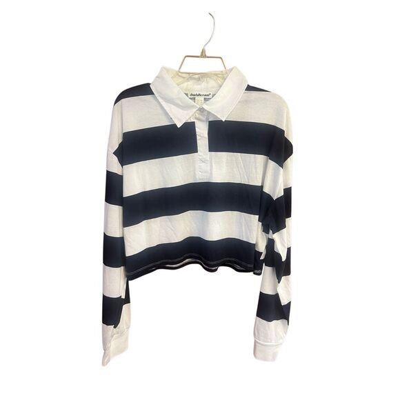 Charlotte Russe Collard Stripped Crop Top Sz XL Black/Ivory NWT - Picture 1 of 7